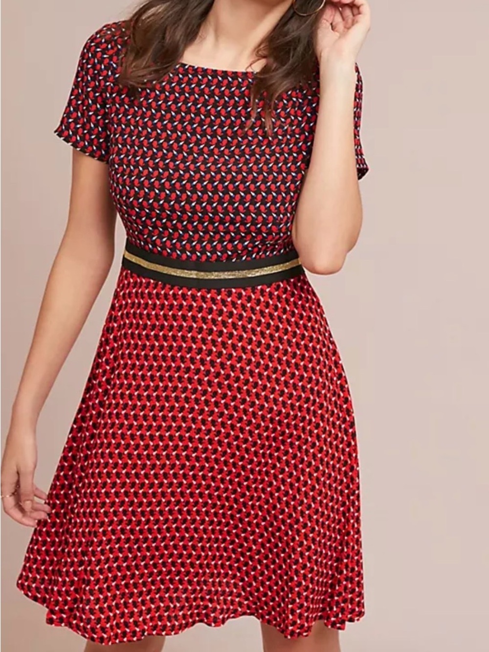 Anthropologie MAEVE Amici Colorblocked Short Sleeve Fit & Flare Dress SZ 2
